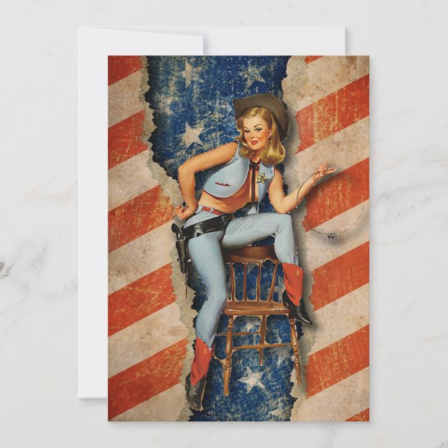 Patriotic Naughty CowGirl  July 4th Party invites (Front)