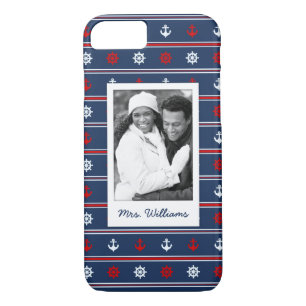 Patriotic Nautical Pattern   Your Photo & Name Case-Mate iPhone Case