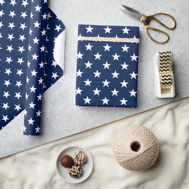 Patriotic Navy Blue USA Flag Stars Pattern Wrapping Paper (Crafts)