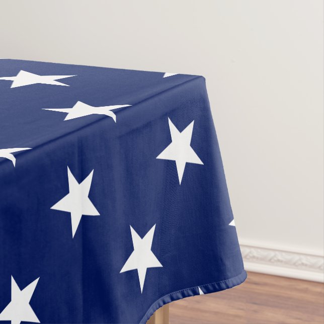 Patriotic navy blue white stars modern fun tablecloth (In Situ)