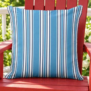 Patriotic Navy Blue White Vertical Stripe Cushion