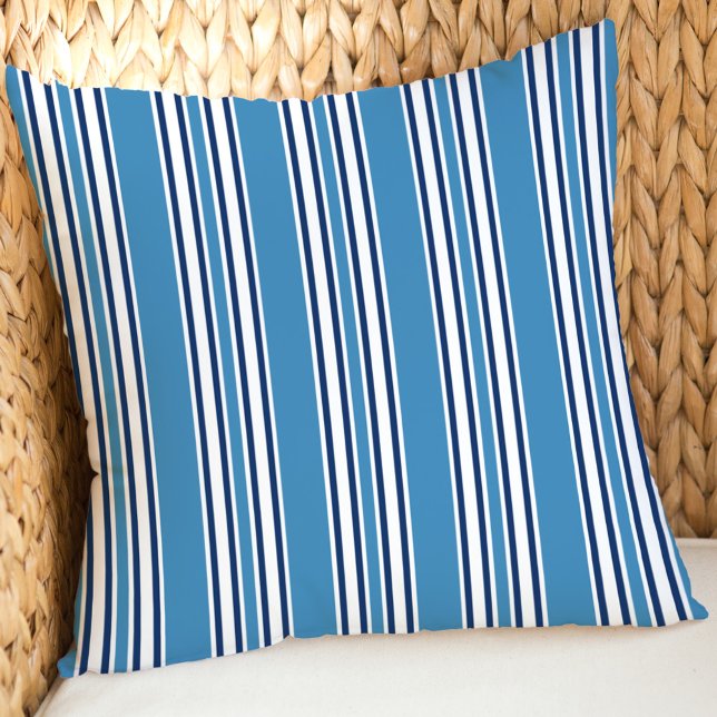 Patriotic Navy Blue White Vertical Stripe Cushion (Creator Uploaded)