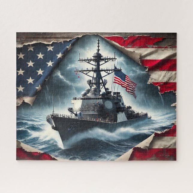 Patriotic Navy Ship Jigsaw Puzzle (Horizontal)