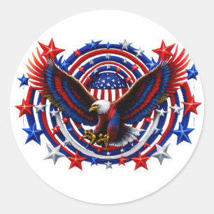 Patriotic Neon Eagle Burst – Red White & Blue Free Classic Round Sticker