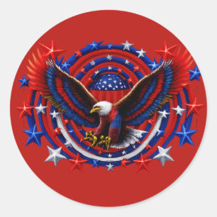 Patriotic Neon Eagle Burst – Red White & Blue Free Classic Round Sticker