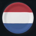 Patriotic Netherlands flag Paper Plate<br><div class="desc">Patriotic Netherlands flag The national flag of the Netherlands colours are officially described as bright vermilion, silver and cobalt blue. The first stadtholder of the Dutch Republic was William I of Orange, who joined with Dutch nationalists and led the struggle for independence from Spain. Partly out of respect for him,...</div>