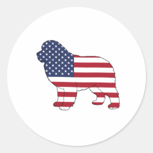 Patriotic Newf Dog USA Flag Design 4th of July Classic Round Sticker