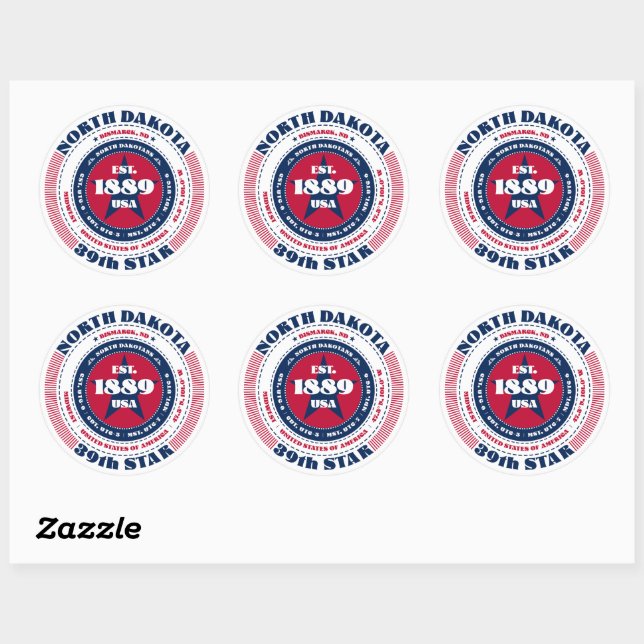 Patriotic North Dakota Circle Design Sticker (Sheet)