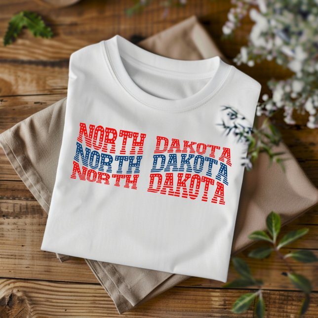 Patriotic North Dakota Red and Blue Boho T-Shirt  (Creator Uploaded)