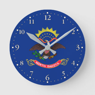 Patriotic North Dakota State Flag Round Clock