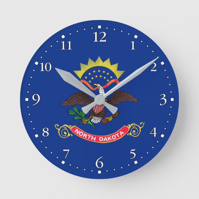 Patriotic North Dakota State Flag Round Clock (Front)