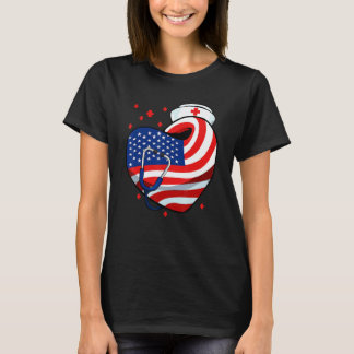 Patriotic Nurse 4th Of July American Flag Heart St T-Shirt