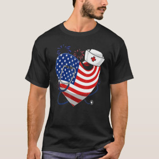 Patriotic Nurse 4th Of July American Flag Heart St T-Shirt