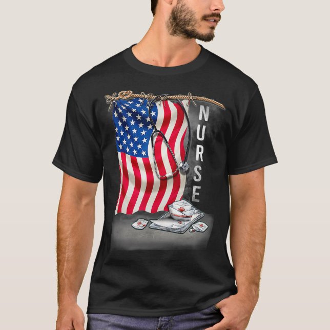 Patriotic Nurse 4th Of July American Flag Sunflowe T-Shirt (Front)