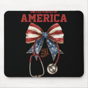 Patriotic Nurse, America Stethoscope Bow, Usa 250t Mouse Pad