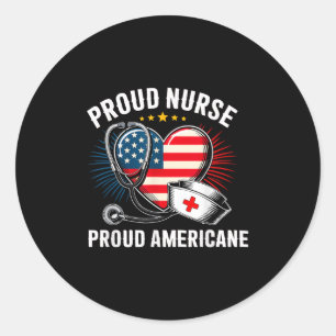 Patriotic Nurse American Flag Heart Independence D Classic Round Sticker