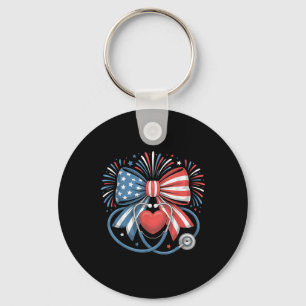 Patriotic Nurse Coquette Bow Usa Flag Stethoscope Key Ring