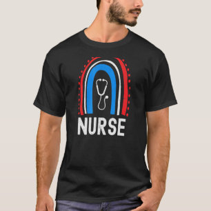 Patriotic Nurse Rainbow American Flag T-Shirt