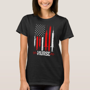 Patriotic Nurse Us Flag Graduating School Bday Rn  T-Shirt