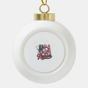 Patriotic Nurse USA Heart Stethoscope Shirt Design Ceramic Ball Christmas Ornament