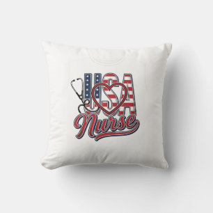 Patriotic Nurse USA Heart Stethoscope Shirt Design Cushion