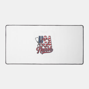 Patriotic Nurse USA Heart Stethoscope Shirt Design Desk Mat