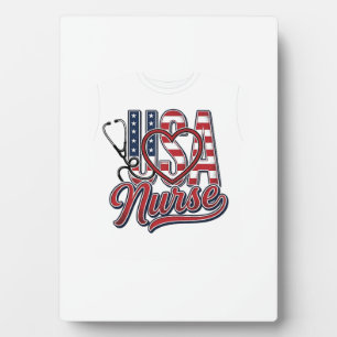 Patriotic Nurse USA Heart Stethoscope Shirt Design Plaque