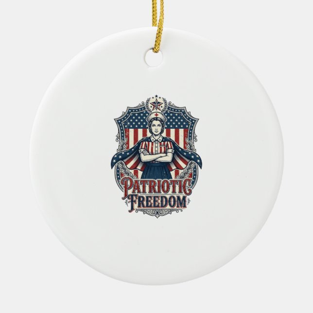 Patriotic Nurse Vector Graphic Tee_1 Ceramic Tree Decoration (Front)