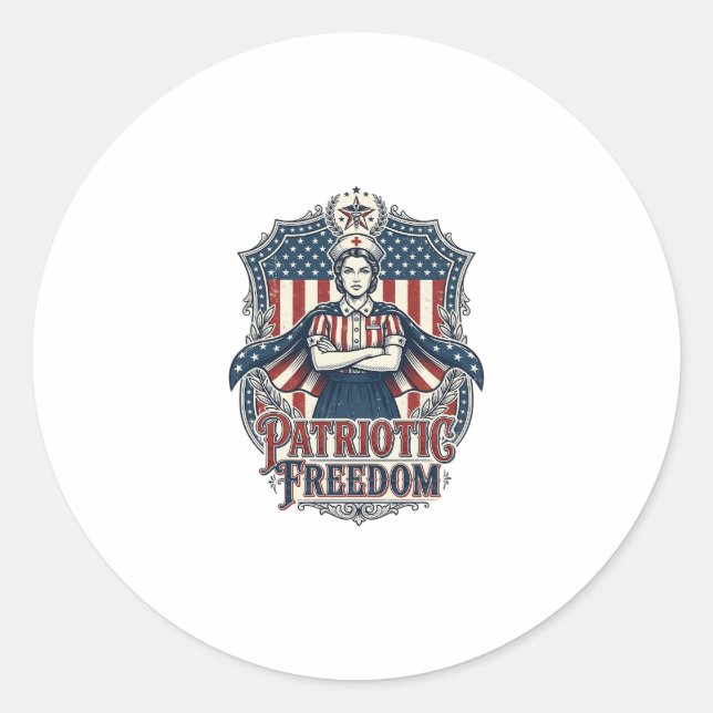Patriotic Nurse Vector Graphic Tee_1 Classic Round Sticker (Front)