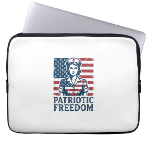 Patriotic Nurse Vector Graphic Tee Laptop Sleeve