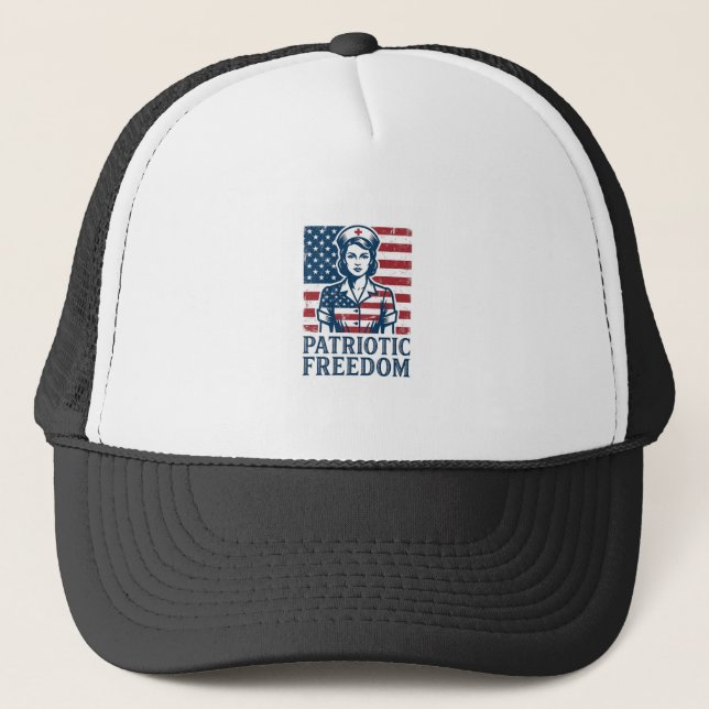 Patriotic Nurse Vector Graphic Tee Trucker Hat (Front)