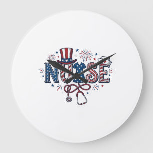 Patriotic Nurse Vintage Engraving Vector Design_1 Large Clock