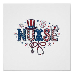 Patriotic Nurse Vintage Engraving Vector Design_1 Poster