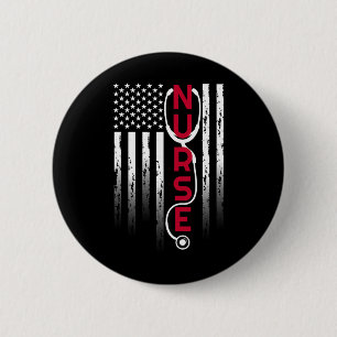 Patriotic Nurse With Flag Stethoscope For Rn  6 Cm Round Badge