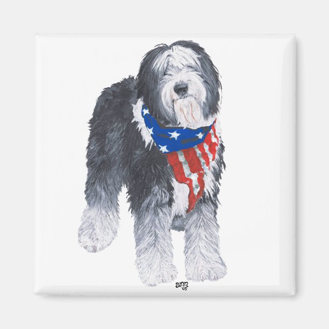 Patriotic Old English Sheepdog Magnet (Front)