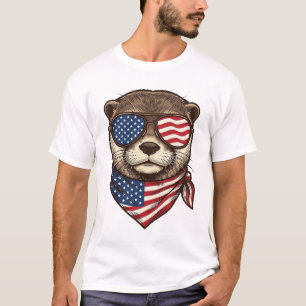 Patriotic Otter Vector Vintage Engraving Shirt Des