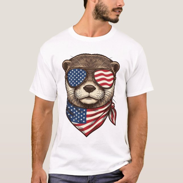 Patriotic Otter Vector Vintage Engraving Shirt Des (Front)