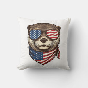Patriotic Otter Vector Vintage Engraving Shirt Des Cushion