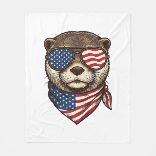 Patriotic Otter Vector Vintage Engraving Shirt Des Fleece Blanket