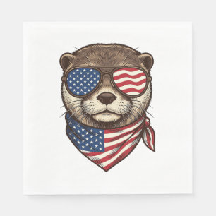 Patriotic Otter Vector Vintage Engraving Shirt Des Napkin