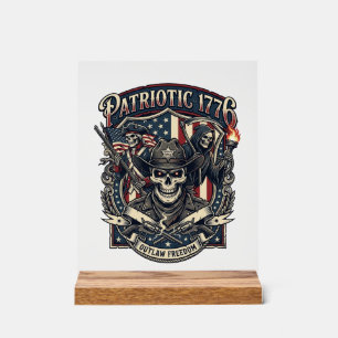 Patriotic Outlaw Skull Sheriff Dark Patriot Skelet Acrylic Sign