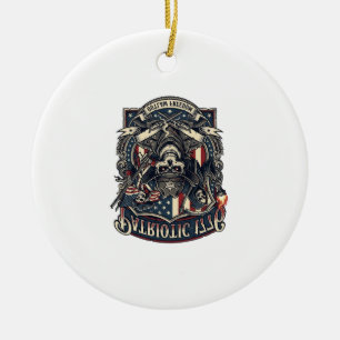 Patriotic Outlaw Skull Sheriff Dark Patriot Skelet Ceramic Tree Decoration