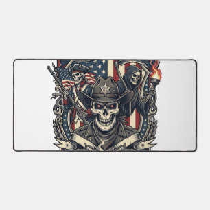 Patriotic Outlaw Skull Sheriff Dark Patriot Skelet Desk Mat
