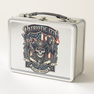 Patriotic Outlaw Skull Sheriff Dark Patriot Skelet Metal Lunch Box