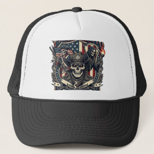 Patriotic Outlaw Skull Sheriff Dark Patriot Skelet Trucker Hat