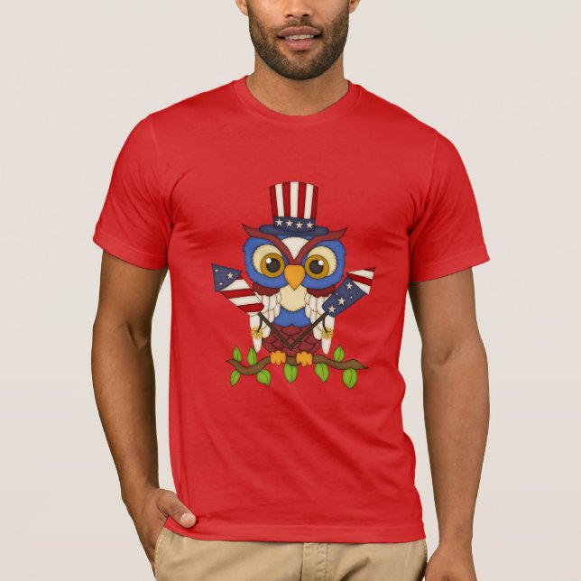 Patriotic Owl cartoon mens t-shirt (Front)