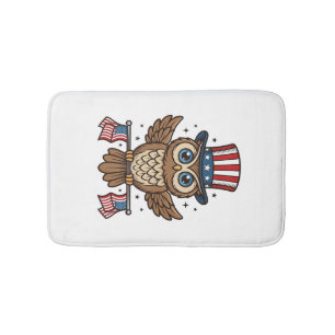 Patriotic Owl Vintage Engraving Graphic_1 Bath Mat