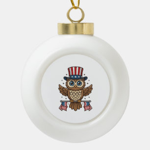 Patriotic Owl Vintage Engraving Graphic_1 Ceramic Ball Christmas Ornament