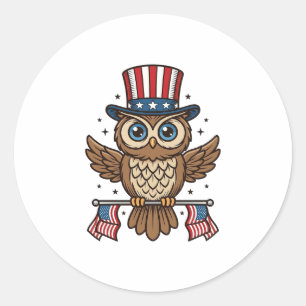 Patriotic Owl Vintage Engraving Graphic_1 Classic Round Sticker