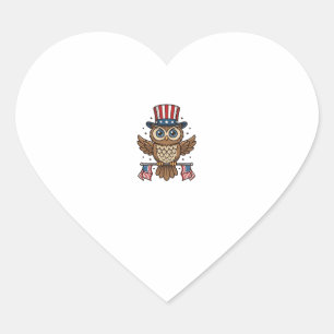 Patriotic Owl Vintage Engraving Graphic_1 Heart Sticker